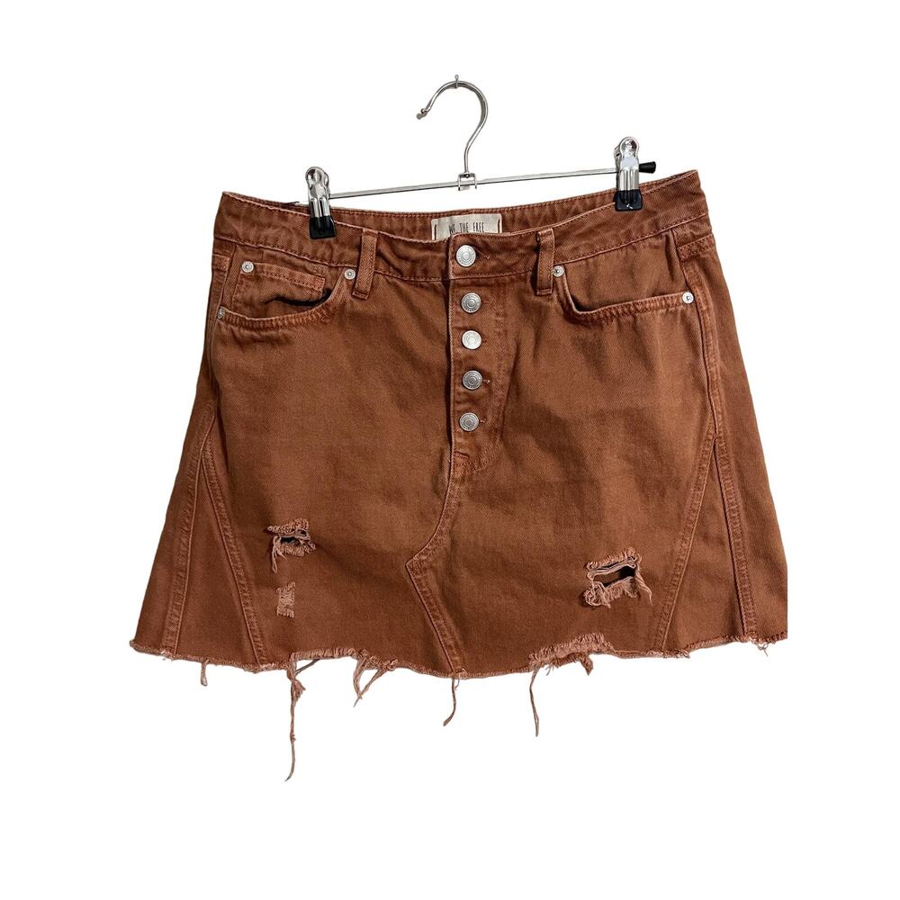 We The Free Rust Brown Distressed Denim Skirt 31